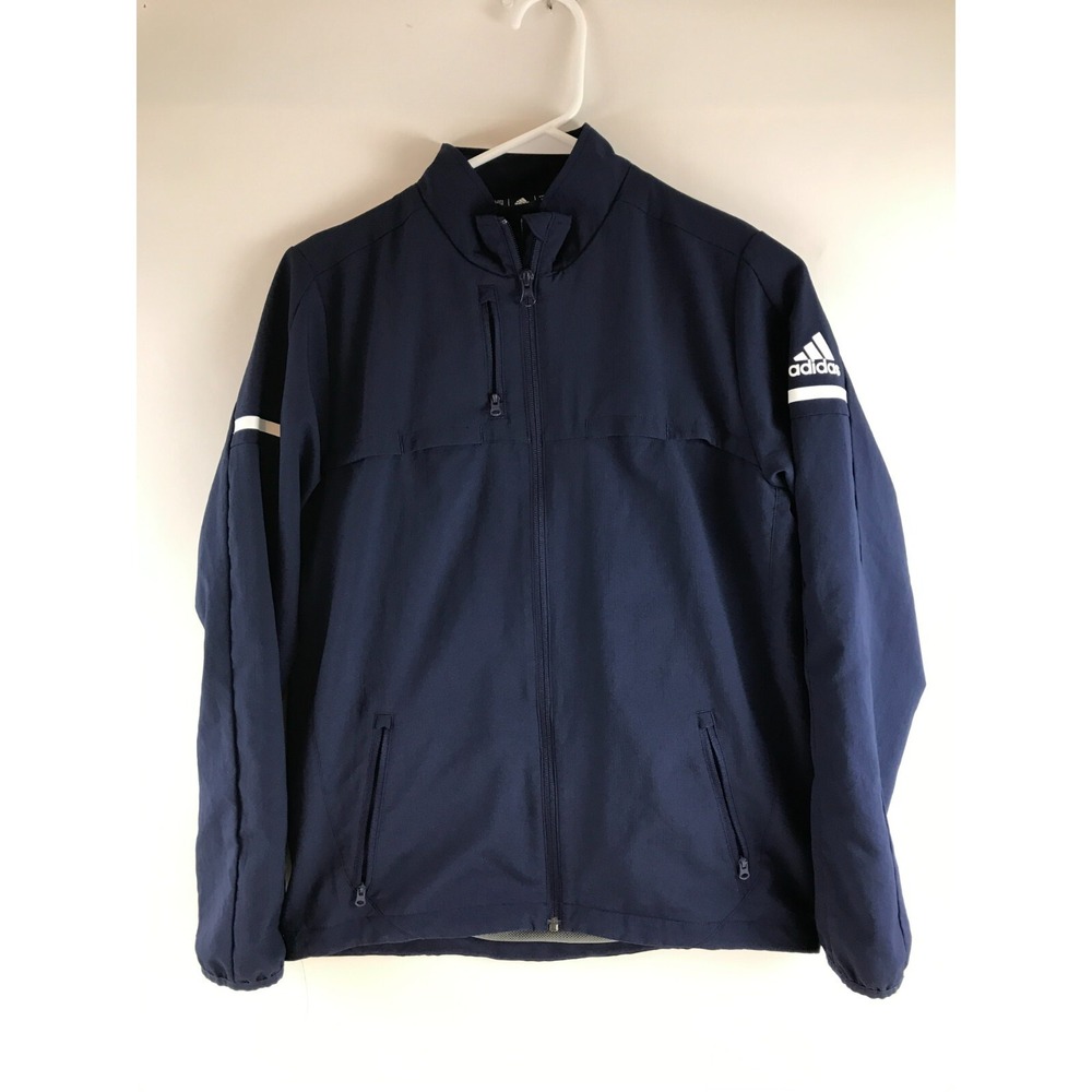 Adidas Jacket Womens Size L Navy Blue Full Zip Pockets Athleticwear Logo Print